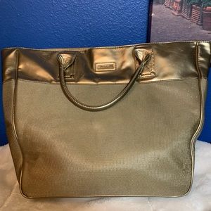 Versace Large gold cosmetic tote some stains one foot missing on bottom of bag